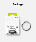 Galaxy Watch 9 / 8 40mm | Bezel Styling - Ringke Bezel Styling for Galaxy Watch 9/8 40mm watch band kit, showing the white retail packaging with a lime green tab and a silver metallic watch band ring next to it on a light gray background.