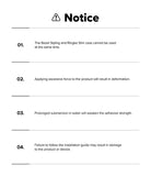 Galaxy Watch 9 / 8 40mm | Bezel Styling - A black and white notice sheet with a warning icon and four numbered instructions detailing compatibility, application force, water exposure, and installation guidelines.