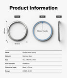 Galaxy Watch 9 / 8 40mm | Bezel Styling - Product information diagram for a stainless steel ringke bezel styling tool, showing front, back, and side views with dimensions and a table of specifications on a light gray background.