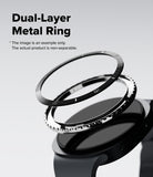 Galaxy Watch 9 / 8 40mm | Bezel Styling Premium - Black dual-layer metal ring accessory shown floating above a smartwatch, with text reading 'Dual-Layer Metal Ring' on a light gray background.