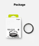 Galaxy Watch 9 / 8 40mm | Bezel Styling Premium - Ringke Bezel Styling for Galaxy Watch 3/8 40mm watch protector packaging shown next to the actual black metal watch bezel ring on a light gray background.
