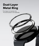 Galaxy Watch 9 / 8 40mm | Bezel Styling Premium - Black dual-layer metal ring accessory shown floating above a smartwatch, with text reading 'Dual-Layer Metal Ring' on a light gray background.