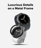 Galaxy Watch 9 / 8 40mm | Bezel Styling Premium - Two smartwatches with round black faces and metallic bezels, one in dark gray and one in silver, shown on a light gray background with the text 'Luxurious Details on a Metal Frame' above them.