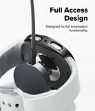 Galaxy Watch 8 40mm Case | Slim - A close-up of a smartwatch with a black circular earpiece or speaker component and a white band, shown against a light gray background with the text 'Full Access Design' and 'Designed for full smartwatch functionality.'.
