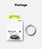 Galaxy Watch 9 / 8 44mm | Bezel Styling - Ringke Bezel Styling for Galaxy Watch 9/8 ring shown next to its white retail packaging with a lime green tab, on a light gray background with the word 'Package' above.