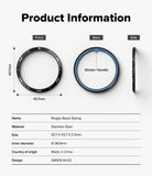 Galaxy Watch 9 / 8 44mm | Bezel Styling - Product information diagram for a stainless steel ringke bezel styling accessory, showing front, back, and side views with dimensions and a sticker handle label on a light gray background.