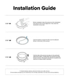 Galaxy Watch 9 / 8 44mm | Bezel Styling Premium - An installation guide sheet with three illustrated steps showing how to apply an adhesive film to a smartwatch. The page has a white background, black title text reading 'Installation Guide,' and step-by-step diagrams with small text instructions.