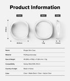 Galaxy Watch 9 / 8 44mm Case | Slim - Product information diagram showing front, back, and side views of a Ringke Slim Case with dimensions, weight, and compatibility details on a light gray background.