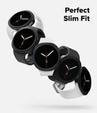 Galaxy Watch 9 / 8 44mm Case | Slim - Five smartwatches with round black faces and slim white or black bands are arranged diagonally on a light gray background, with the text 'Perfect Slim Fit' in the top right.