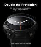 Galaxy Watch 9 / 8 44mm Case + Band | Rugged Gear - Smartwatch with a protective glass cover on a black background, promoting Ringke Tempered Glass.