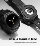 Galaxy Watch 9 / 8 44mm Case + Band | Rugged Gear - Black smartwatch with open case showing internal components on a light gray background.
