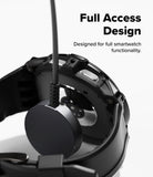 Galaxy Watch 9 / 8 44mm Case + Band | Rugged Gear - Close-up of a smartwatch with a black band on a white background, featuring text 'Full Access Design'.
