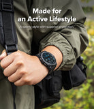 Galaxy Watch 8 44mm Case + Band | Rugged Gear - Person wearing a smartwatch with text 'Made for an Active Lifestyle' on a blurred outdoor background