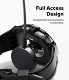 Galaxy Watch 8 44mm Case + Band | Rugged Gear - Close-up of a smartwatch with a black band, showing the back design and text 'Full Access Design'.