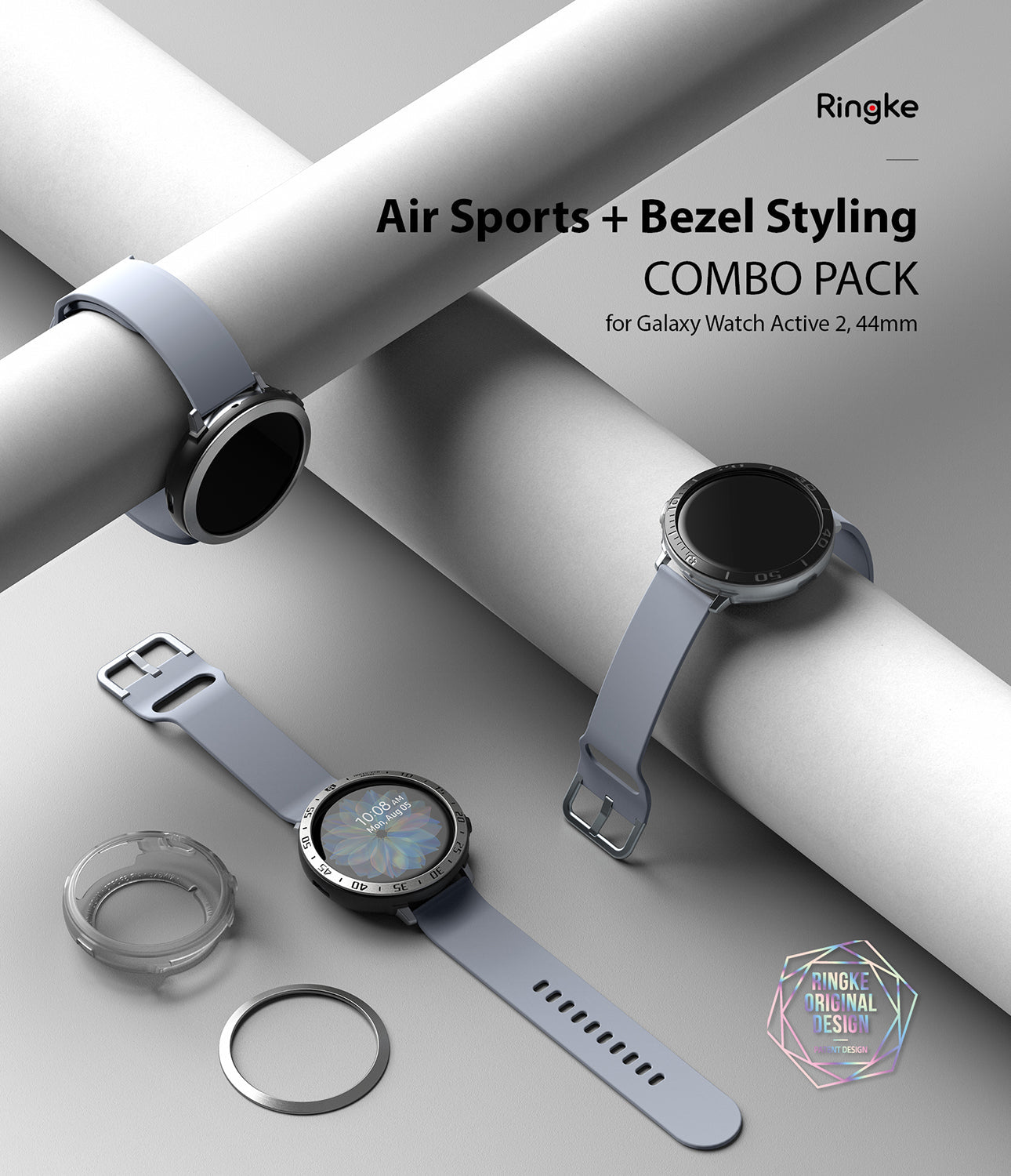 galaxy watch active 2 case air sports + bezel styling combo : matte clear + 30