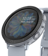 Galaxy Watch Active 2 (44mm) | Air Sports Matte Clear + Bezel Styling - Galaxy Watch Active 2 (44mm) - Matte clear protective case and black bezel styling on a grey smartwatch with floral face.