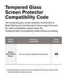 Galaxy Watch Ultra 2 Screen Protector | Tempered Glass (4 Pack) - R9 - A compatibility table on a white background titled 'Tempered Glass Screen Protector Compatibility Code.' The table lists the Galaxy Watch Ultra 47mm, notes compatibility for users without additional accessories, and indicates accessory code R9.