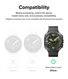 Galaxy Watch Ultra 2 Screen Protector | Tempered Glass (4 Pack) - R9 - Compatibility graphic for a smartwatch accessory, showing a black smartwatch on the right labeled Galaxy Watch Ultra2 47mm with a green compatibility mark, and two faded watch silhouettes on the left labeled Galaxy Watch9 40mm and Galaxy Watch9 44mm with pink exclusion marks.