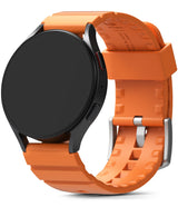 Watch Lug 20mm | Rubber One Bold Band - Black smartwatch with a textured, bright orange silicone strap and silver buckle.
