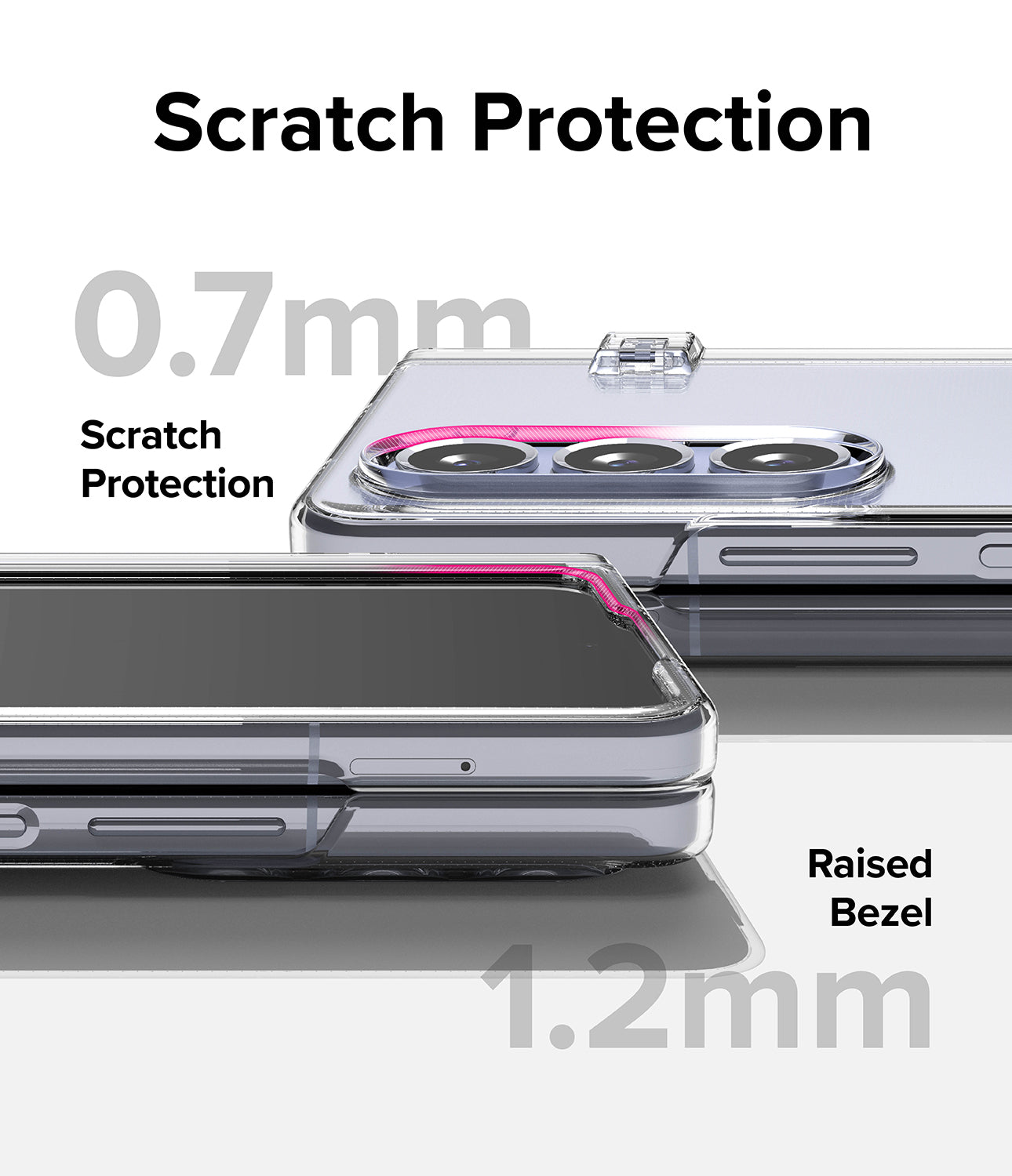 Galaxy Z Fold 5 Case | Slim Hinge- Scratch Protection. 0.7mm scratch protection. 1.2mm raised bezel.