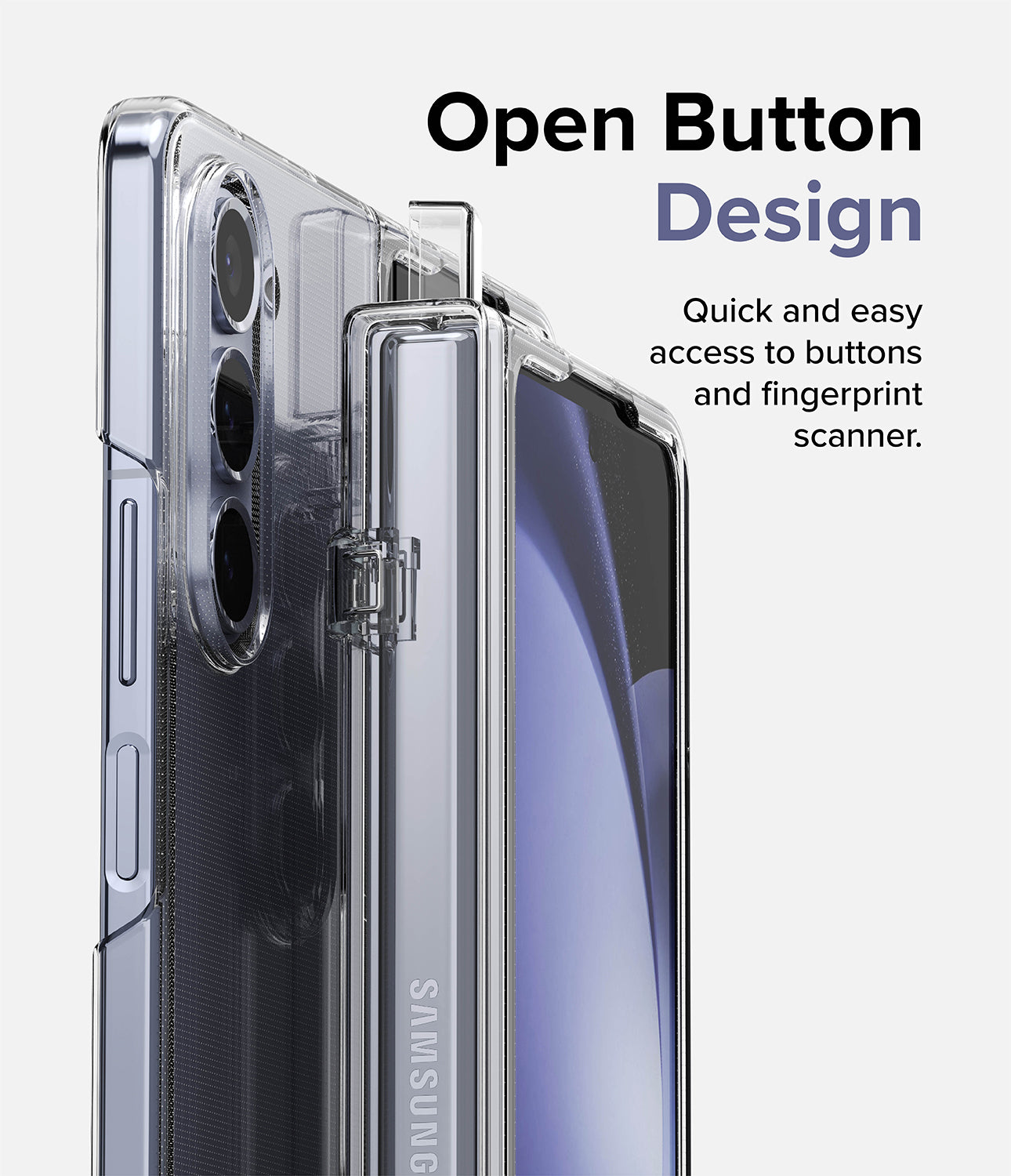 Galaxy Z Fold 5 Case | Slim Hinge - Open Button Design. Quick and easy access to buttons and fingerprint scanner.