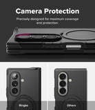 Galaxy Z Fold 8 Ultra Case | Alles - Black phone case with a circular magnetic ring and camera lens protector, shown on a smartphone from the back, with text reading 'Camera Protection' and two smaller views labeled 'Ringke' and 'Others'.