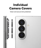 Galaxy Z Fold 8 Ultra | Camera Lens Frame Glass (2 Pack) - Individual lens covers shown being applied to a silver smartphone.