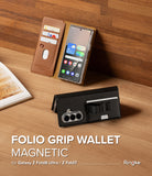 Galaxy Z Fold 8 Ultra MagSafe Wallet | Folio Grip Wallet Magnetic - Folio grip wallet magnetic phone case for Galaxy Z Fold8 Ultra and Z Fold7 on a wooden surface with Ringke branding.