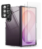 [Bundle] Galaxy Z Fold 8 Ultra | Fusion + Screen / Camera Protectors (2P) - A clear protective screen protector shown partially attached to a smartphone case, with a black camera lens protector sticker labeled Ringke on the back. The phone case is transparent and the screen protector is clear, displayed on a white background.