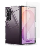 [Bundle] Galaxy Z Fold 8 Ultra | Fusion + Screen Protectors (2P) - A clear protective screen protector shown partially applied to the front of a dark foldable smartphone, with the back of the phone visible beside it on a clean white background.