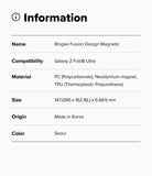 Galaxy Z Fold 8 Ultra Case | Fusion Design Magnetic - An information card with a light gray background and black text listing details for a Ringke Fusion Flap Magnetic compatible with Galaxy Z Fold8 Ultra, including material, size, and color.