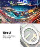 Galaxy Z Fold 8 Ultra Case | Fusion Design Magnetic - A phone case shown on a split graphic background. The top half shows a nighttime Seoul cityscape with a brightly lit stadium and light trails from roads below.