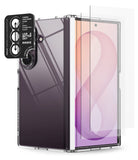 [Bundle] Galaxy Z Fold 8 Ultra | Fusion Flap + Screen / Camera Protectors (2P) - A clear protective screen protector shown partially applied to a smartphone case, with a black camera lens protector sticker labeled Ringke on the back of a foldable phone.