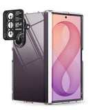 [Bundle] Galaxy Z Fold 8 Ultra | Fusion Flap + Camera Protectors (2P) - A transparent protective case for a foldable smartphone, shown partially installed on a closed device. The case is clear and allows the dark reflective back panel of the phone to show through, with a black camera lens protector sticker labeled Ringke on the upper left.