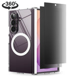 [Bundle] Galaxy Z Fold 8 Ultra | Fusion Flap Magnetic + 360° Privacy - A clear protective case for a foldable smartphone with a circular MagSafe ring on the back, shown next to a black screen protector. A '360°' rotation graphic is in the top-left corner, all on a white background.