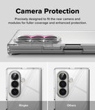 Galaxy Z Fold 8 Ultra Case | Fusion Flap - Clear phone case with a raised camera bumper shown on a smartphone, with text reading 'Camera Protection' and two smaller comparison views labeled Ringke and Others.