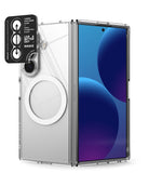 [Bundle] Galaxy Z Fold 8 Ultra | Fusion Magnetic + Camera Lens Frame Glass (2P) - Clear protective phone case with a circular MagSafe ring on the back, shown on a smartphone with the screen on, alongside a black camera lens protection sticker labeled Ringke.