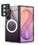 [Bundle] Galaxy Z Fold 8 Ultra | Fusion Magnetic + Camera Protectors (2P) - A transparent protective case for a foldable smartphone, shown with the phone partially inserted. The case has a circular magnetic ring on the back and a black camera lens protector sticker labeled 'LIVE A BETTER DAY RINGKE' attached to the upper left.