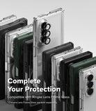 Galaxy Z Fold 8 Ultra Case | Fusion Magnetic - A promotional product shot showing multiple smartphone cases arranged in a fan-like layout on a light gray background. The cases appear transparent, black, and dark green, with large camera cutouts visible on the phone backs.