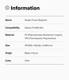 Galaxy Z Fold 8 Ultra Case | Fusion Magnetic - An information card with a light gray background and black text listing details for the Ringke Fusion Magnetic, including compatibility with Galaxy Z Fold Ultra, material composition, dimensions, origin, and color.