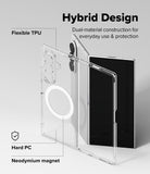 [Bundle] Galaxy Z Fold 8 Ultra | Fusion Magnetic + Camera Lens Frame Glass (2P) - Clear hybrid phone case with a circular magnetic ring and a black phone inserted, shown on a light gray background with text labels reading 'Hybrid Design,' 'Flexible TPU,' 'Hard PC,' and 'Neodymium magnet.'.