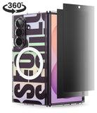 [Bundle] Galaxy Z Fold 8 Ultra | Fusion Design Magnetic + 360° Privacy - A clear protective case for a foldable smartphone with a large white circular MagSafe ring on the back, shown next to a black tempered glass screen protector. The phone inside displays a colorful screen, and a '360°' rotation graphic is in the top-left corner.