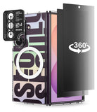 [Bundle] Galaxy Z Fold 8 Ultra | Fusion Design Magnetic + 360° Privacy & Camera Protectors - A smartphone case with a colorful abstract pattern in purple, green, beige, and black, shown with a black 360-degree screen protector and a black camera lens protector accessory.