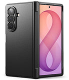 Galaxy Z Fold 8 Ultra Case | Onyx Flap (BK) - A black textured protective case for a foldable smartphone, shown on the back of a closed device alongside the front screen of the same phone, against a plain white background.
