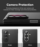 Galaxy Z Fold 8 Ultra Case | Onyx Flap - A black phone camera protection case shown fitted over a smartphone camera module, with text reading 'Camera Protection' and two smaller comparison views below labeled 'Ringke' and 'Others'.