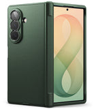 Galaxy Z Fold 8 Ultra Case | Onyx Flap (GRN) - A dark forest green protective case for a foldable smartphone, shown from both the back and front angles against a plain white background.