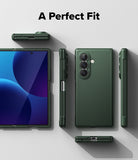 Galaxy Z Fold 8 Ultra Case | Onyx Flap Magnetic - A dark green protective phone case shown from multiple angles on a light gray background, with the text 'A Perfect Fit' at the top. The case is displayed around a smartphone, showing the front screen area, back with camera cutouts, and side profiles.