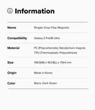 Galaxy Z Fold 8 Ultra Case | Onyx Flap Magnetic - An information card with a light gray background and black text listing product details for a Ringke Onyx Flap Magnetic compatible with Galaxy Z Fold Ultra.