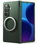 Galaxy Z Fold 8 Ultra Onyx Flap Magnetic dark green protective case with textured back and magnetic ring.