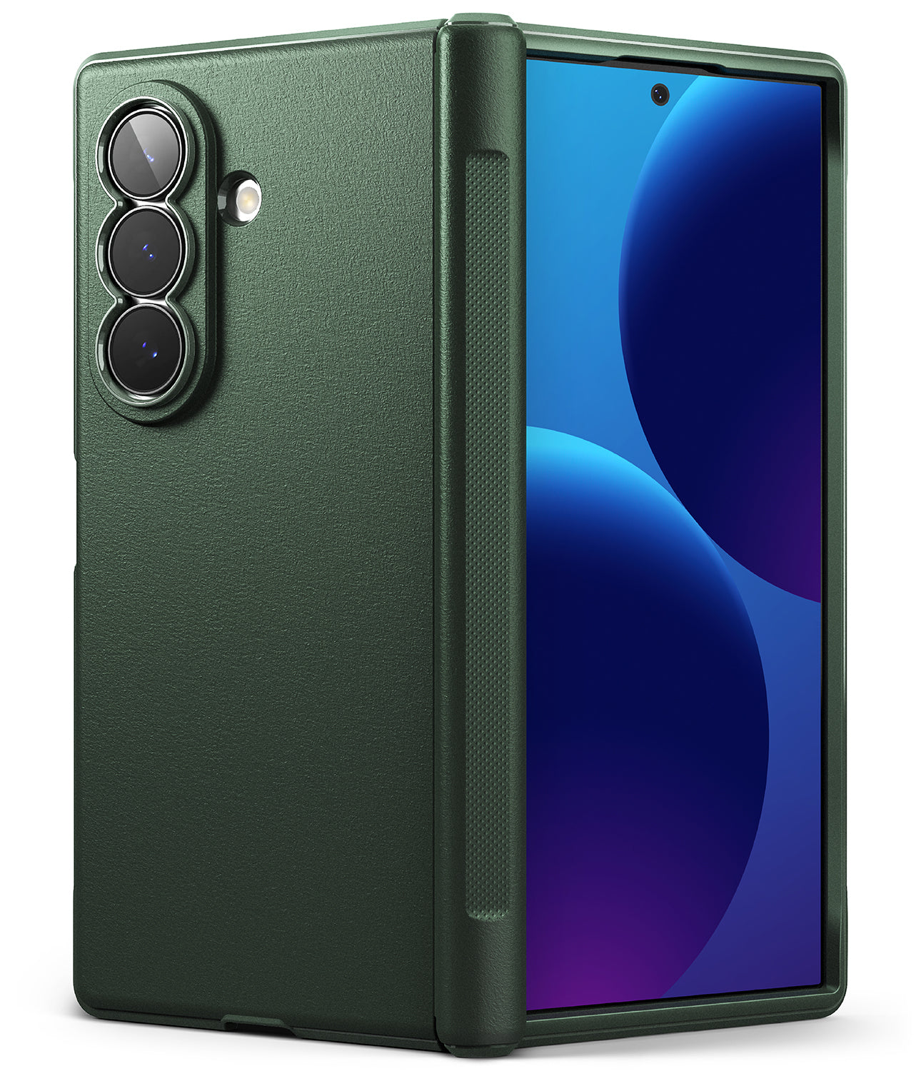 Galaxy Z Fold 8 Ultra Case | Onyx Flap - A dark green protective phone case shown on a smartphone, with the back and front views displayed side-by-side against a plain white background.